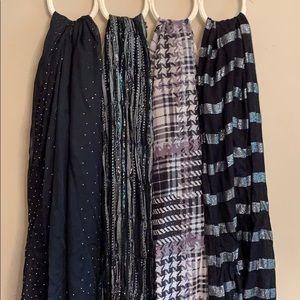 Lot of 4 Black/white/silver Scarves